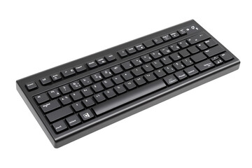 a black keyboard with white text