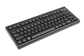 a black keyboard with white text