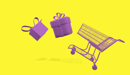 shopping cart Bring gift boxes and spread them out.