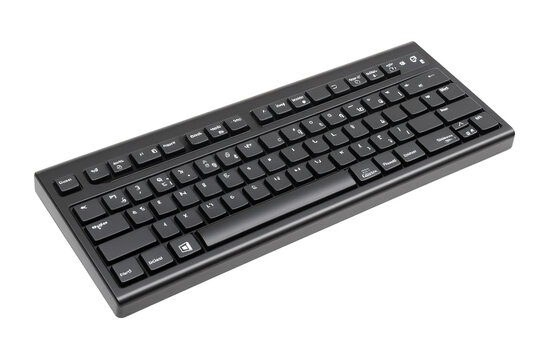 a black keyboard with white text