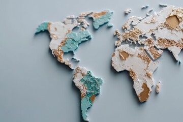This artistic representation of a world map showcases vibrant colors and textures, symbolizing diversity and the beauty of our planet's continents.