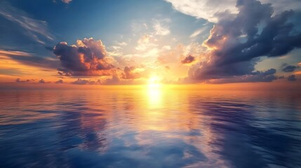 Obraz premium Sunset sky filled with vibrant clouds and scenic horizon