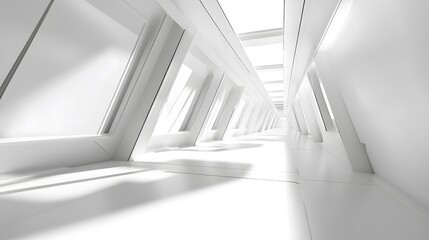 Obraz premium Futuristic White Corridor With Bright Sunlight Streaming In