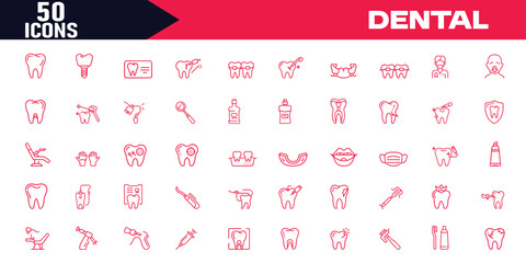 Dental Outline Icons Set Editable Stroke Vector Illustration for Treatment, Cleaning Disease Diagnosis Perfect for Dental Designs,