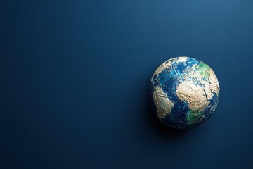 Fototapeta premium Handcrafted globe on blue with ample empty space