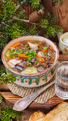 Soup with porcini mushrooms and chicken
