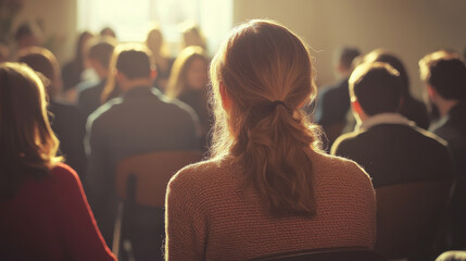 Engaged audience in discussion, teacher mediating debate session
