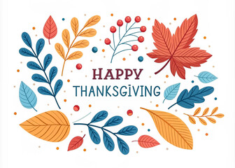 Vibrant Thanksgiving Greeting with Colorful Autumn Leaves and Festive Design