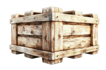 A wooden crate designed for storage or transport of goods.