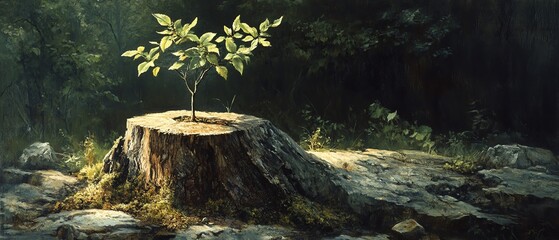 Obraz premium A young tree sprouting from an old