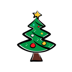 Simple Christmas Tree Icon with Star and Decorations, Holiday Graphic