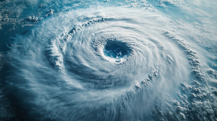 Cinematic image of hurricane vortex swirling in ocean sky