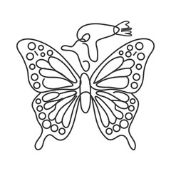 Butterfly and moon pattern on the wing. Graphic illustration of a butterfly in one line. Line drawing.suitable for logos, tattoos, stickers, etc.