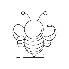 Black and white illustration of a cute smiling bee flying, clipart, coloring page