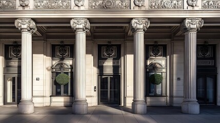 Obraz premium International court facade with grand architecture and flagpoles, symbolizing justice and global cooperation in resolving disputes.