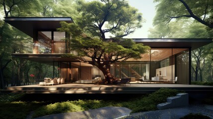 Naklejka premium branches tree shade house
