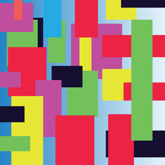 A dynamic collage of colorful rectangles arranged on a subtle gradient background.