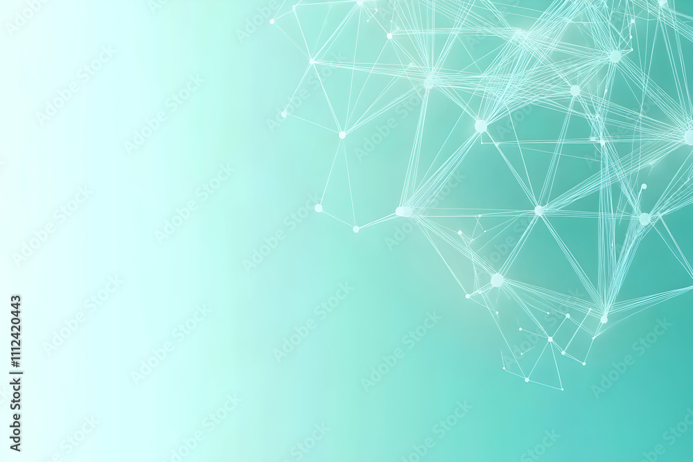 Poster abstract teal background with interconnected nodes and lines, representing network, connection, or t