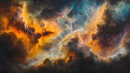 Fototapeta premium Vibrant nebula clouds swirling against dark outer space
