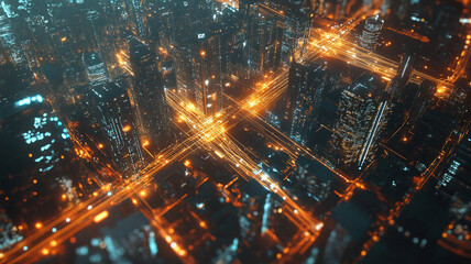 Fototapeta premium Skyline view of buildings at nighttime 