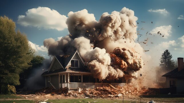 debris destroying house