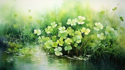 Obraz premium vibrant water color 4 leaf clover
