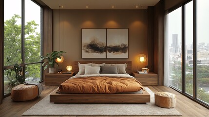 Modern Walnut Furniture in Neutral Tones for Bedroom