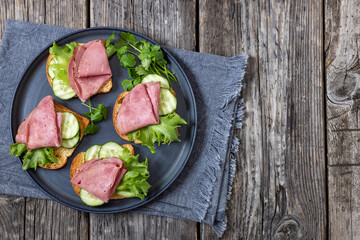 toast with corned beef and veggies, top view