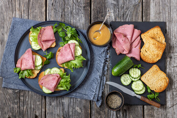 toast with corned beef and veggies, top view