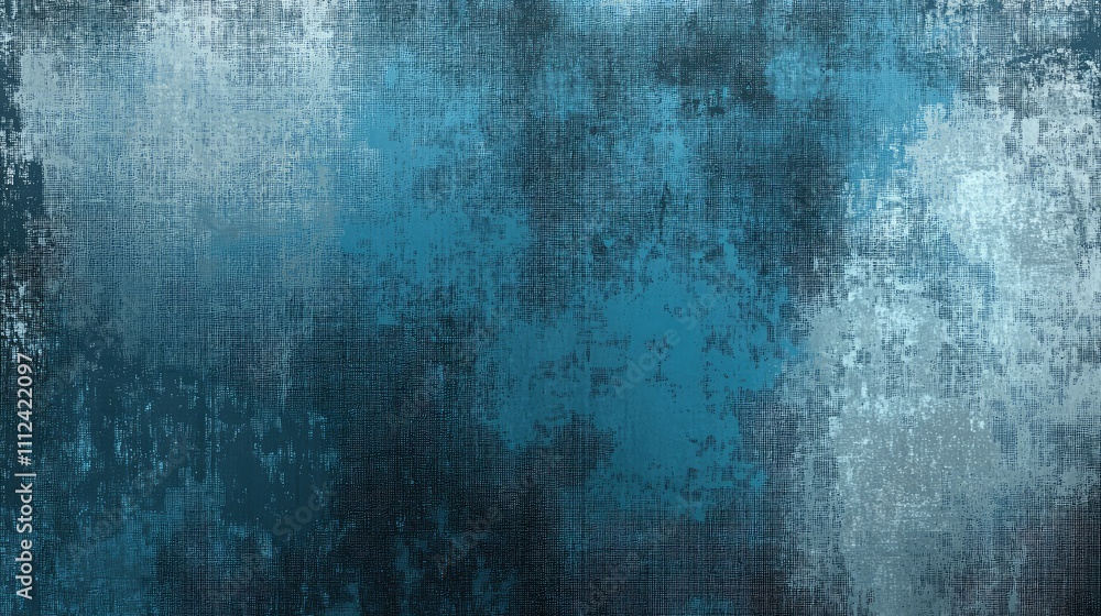 Poster a pixelated design with a grainy texture in worn-out colors of blue and gray, creating a retro, digi