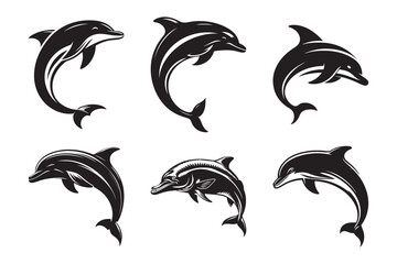 Dolphin fish silhouette vector art illustration set