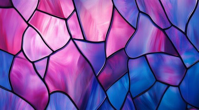 Background abstract stained glass pink, blue and purple color pattern.