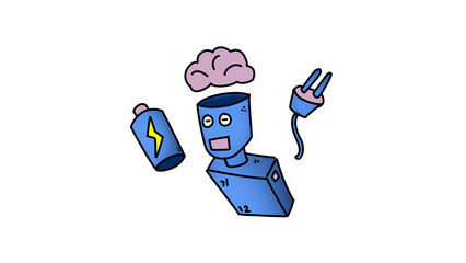 Illustrations Robot with Brain and Energy Sources