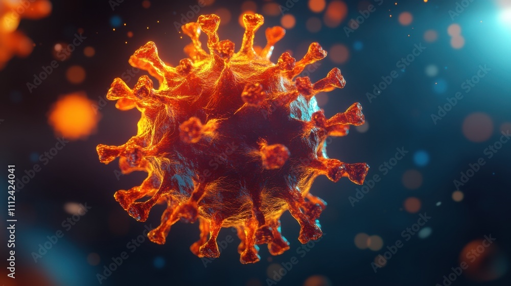 Aufkleber close-up visualization of a virus in vibrant colors, highlighting structure and details of pathogen 