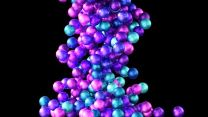 A vibrant purple and teal sphere composition creates an abstract illustration representing intricate molecular structures, merging scientific and artistic themes seamlessly