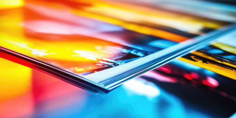 Close-up print of photo on glossy photo paper. Printing house, printing process