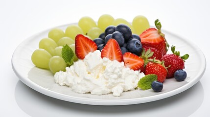 blueberries cottage cheese on white background