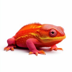 Fototapeta premium Vibrant Red and Pink Chameleon Isolated on White Background