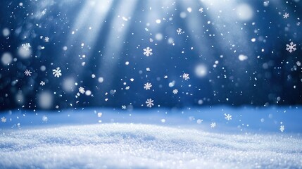 Abstract Christmas background with falling snowflakes and sparkling stars on blue background