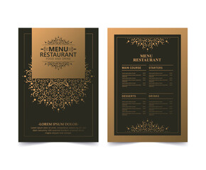 gold Menu Layout with Ornamental mandala Elements