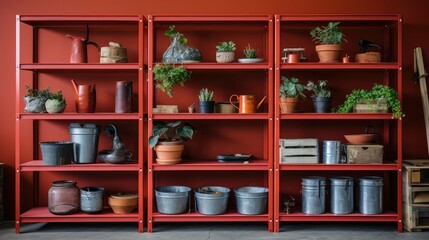 metal red shelves
