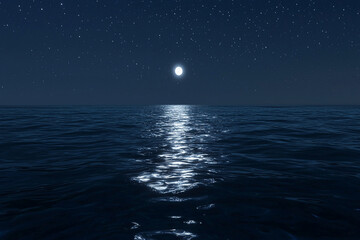 Fototapeta premium Nighttime ocean view with moonlight reflection on water surface