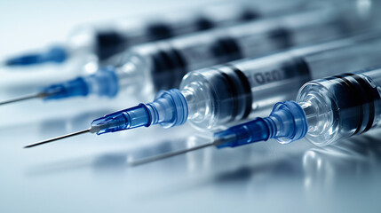 Close-up of Medical Syringes with Transparent Barrels and Needles