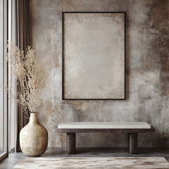 template, interior background with an empty frame for a painting in the style of minimalism and conciseness,in a light, white frame and in a dark frame