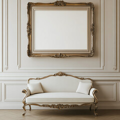 template, interior background with an empty frame for a painting in the style of minimalism and conciseness,in a light, white frame and in a dark frame