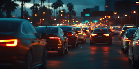 Traffic jam, rush hour, cars lined up on the highway