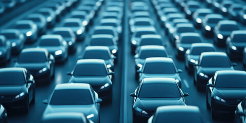 Obraz premium Traffic jam, rush hour, cars lined up on the highway