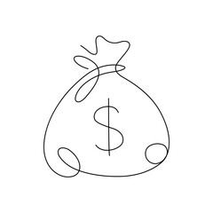 Line art of money bag vector art illustration