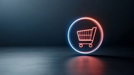 A glowing holographic pie chart with animated transitions between land, air, and sea segments, all revolving around a central shopping cart icon, Sci-fi, 