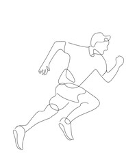 One line art of a male person running vector art illustration